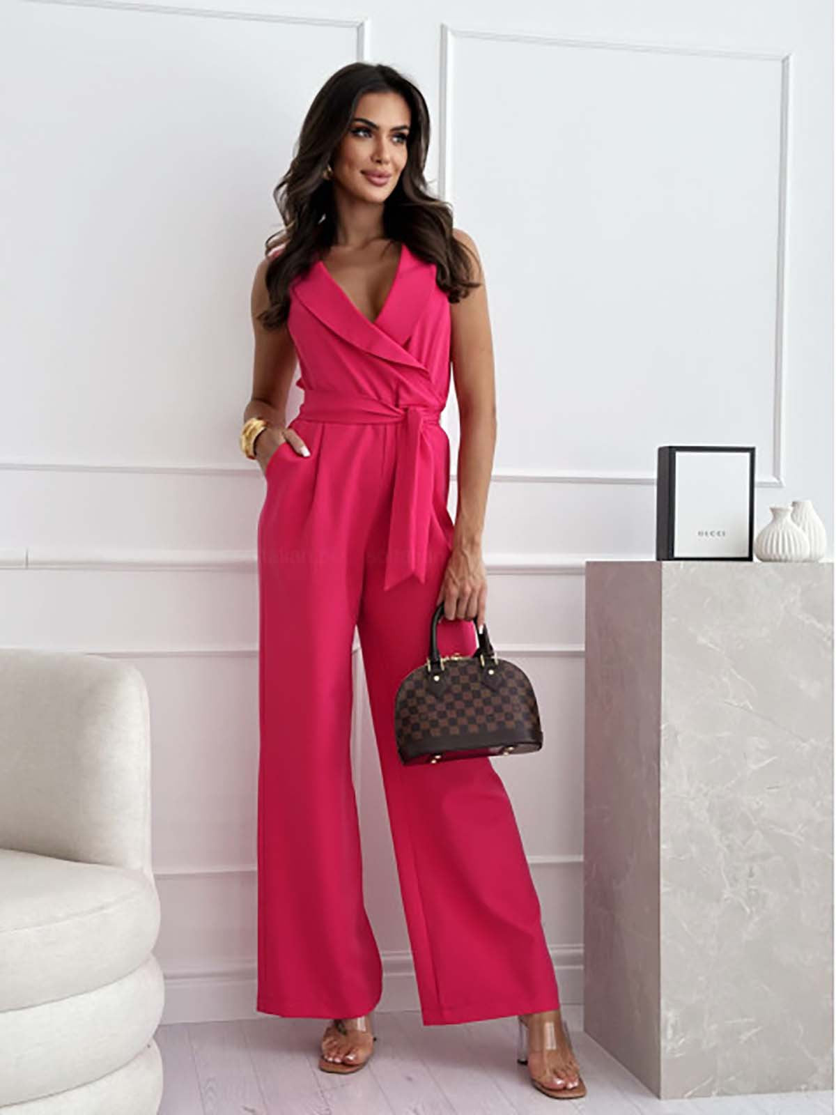 Women's Tailored Crepe Jumpsuit with Wrap Front