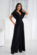 Women's Tailored Wide-Leg Jumpsuit with Puffed Sleeves