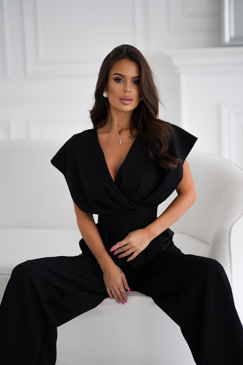 Women's Tailored Wide-Leg Jumpsuit with Puffed Sleeves
