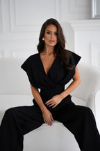 Women's Tailored Wide-Leg Jumpsuit with Puffed Sleeves