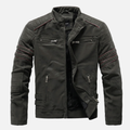 Men's Textured Biker Jacket with Stand Collar
