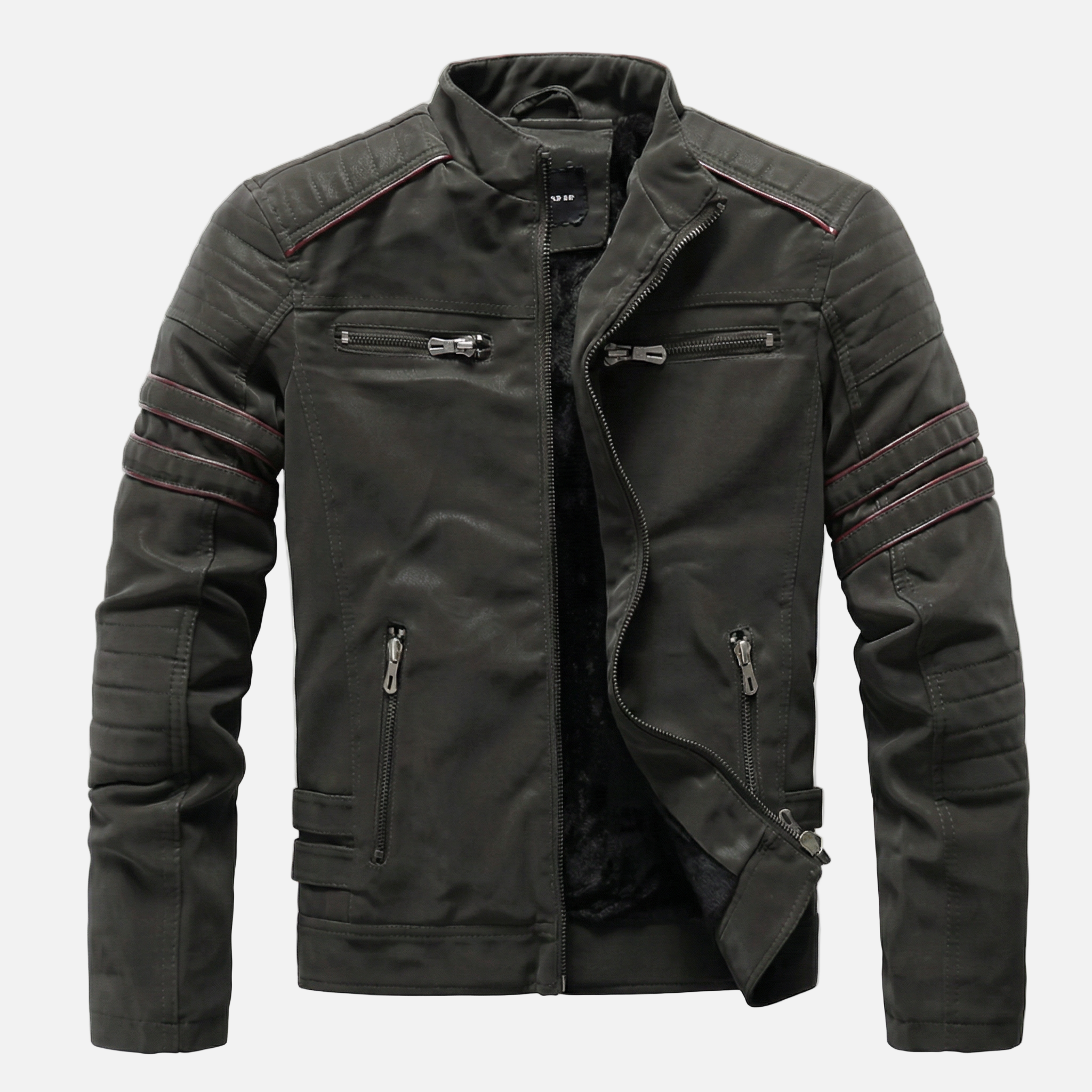Men's Textured Biker Jacket with Stand Collar