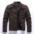 Men's Textured Biker Jacket with Stand Collar