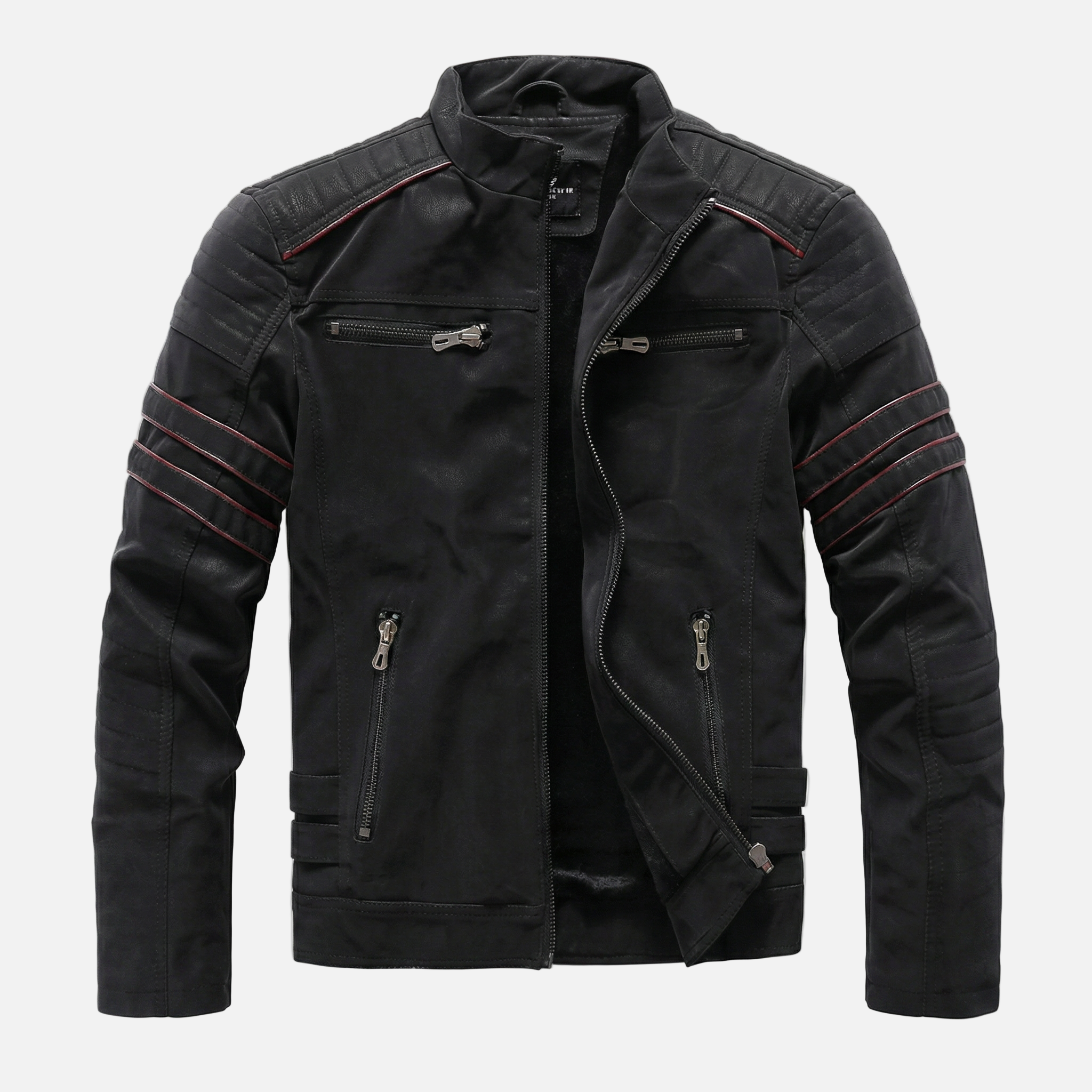 Men's Textured Biker Jacket with Stand Collar