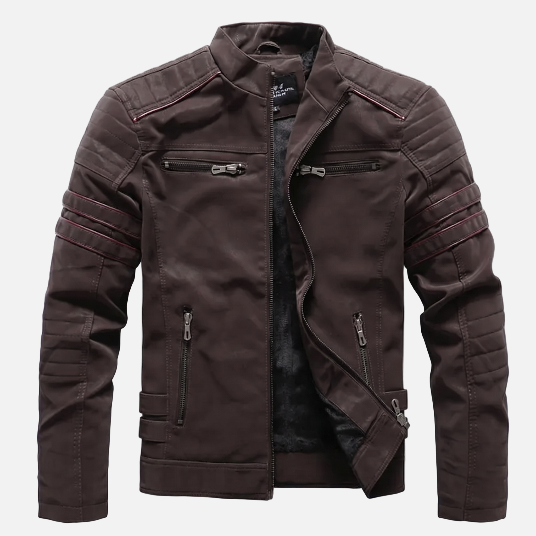 Men's Textured Biker Jacket with Stand Collar