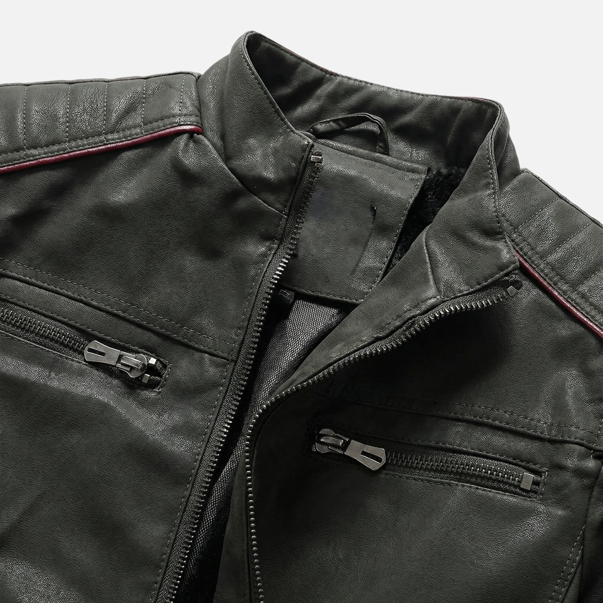Men's Textured Biker Jacket with Stand Collar