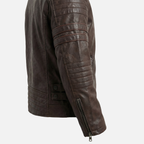 Men's Textured Biker Jacket with Stand Collar