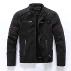 Men's Textured Biker Jacket with Stand Collar