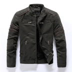 Men's Textured Biker Jacket with Stand Collar