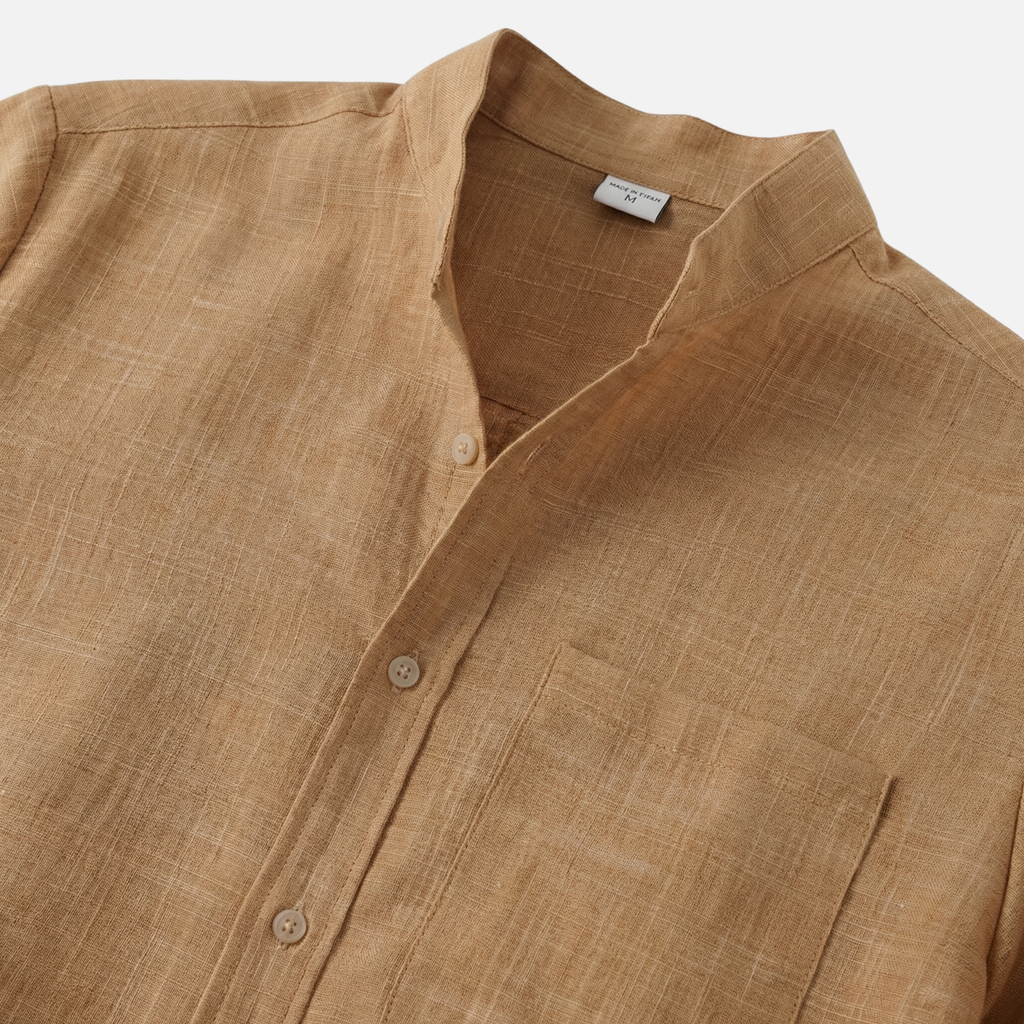 Men's Sage Green Textured Shirt with Mandarin Collar