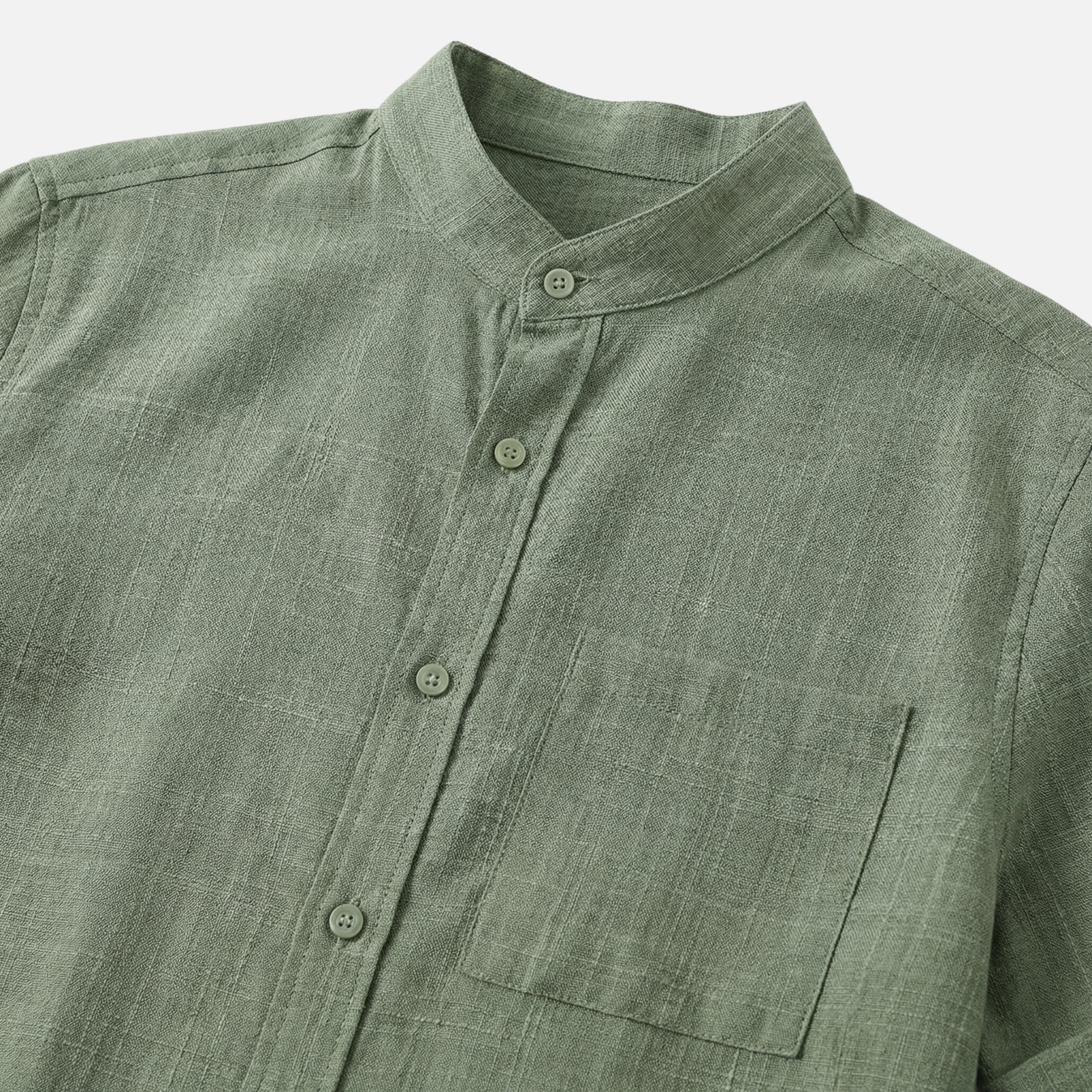 Men's Sage Green Textured Shirt with Mandarin Collar
