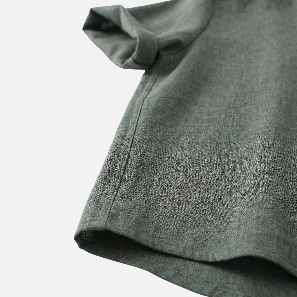 Men's Sage Green Textured Shirt with Mandarin Collar