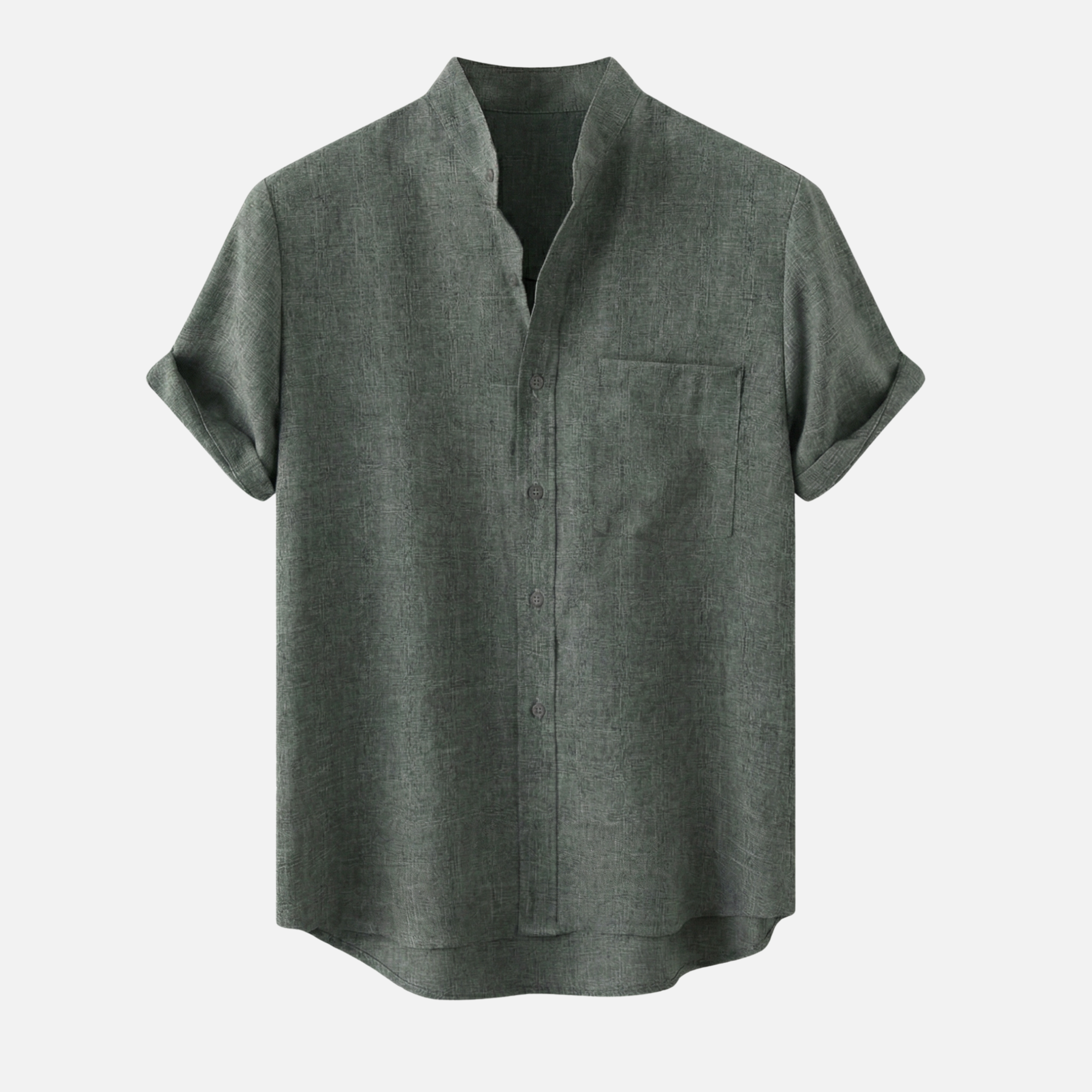 Men's Sage Green Textured Shirt with Mandarin Collar