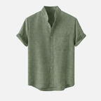 Men's Sage Green Textured Shirt with Mandarin Collar