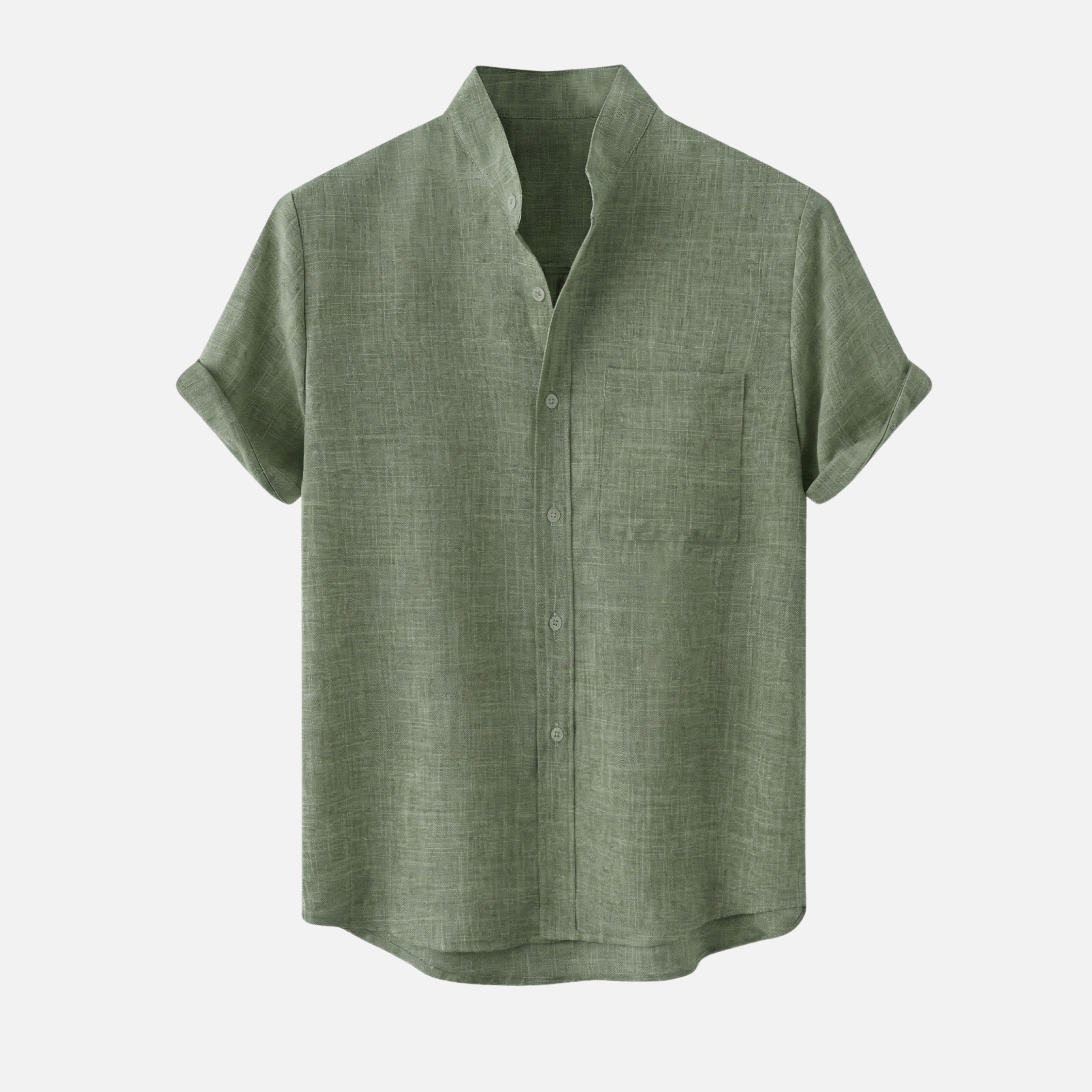 Men's Sage Green Textured Shirt with Mandarin Collar