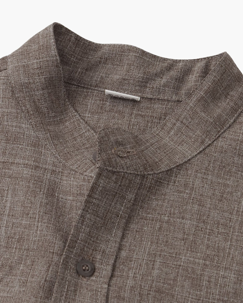 Men's Sage Green Textured Shirt with Mandarin Collar