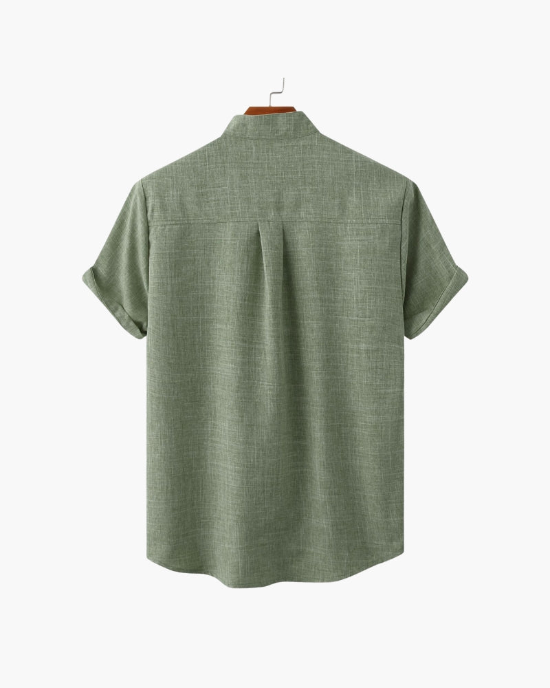 Men's Sage Green Textured Shirt with Mandarin Collar