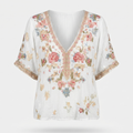 Women's Textured V-Neck Top with Embroidery and Sequins