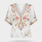 Women's Textured V-Neck Top with Embroidery and Sequins