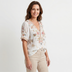 Women's Textured V-Neck Top with Embroidery and Sequins