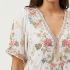 Women's Textured V-Neck Top with Embroidery and Sequins