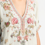 Women's Textured V-Neck Top with Embroidery and Sequins
