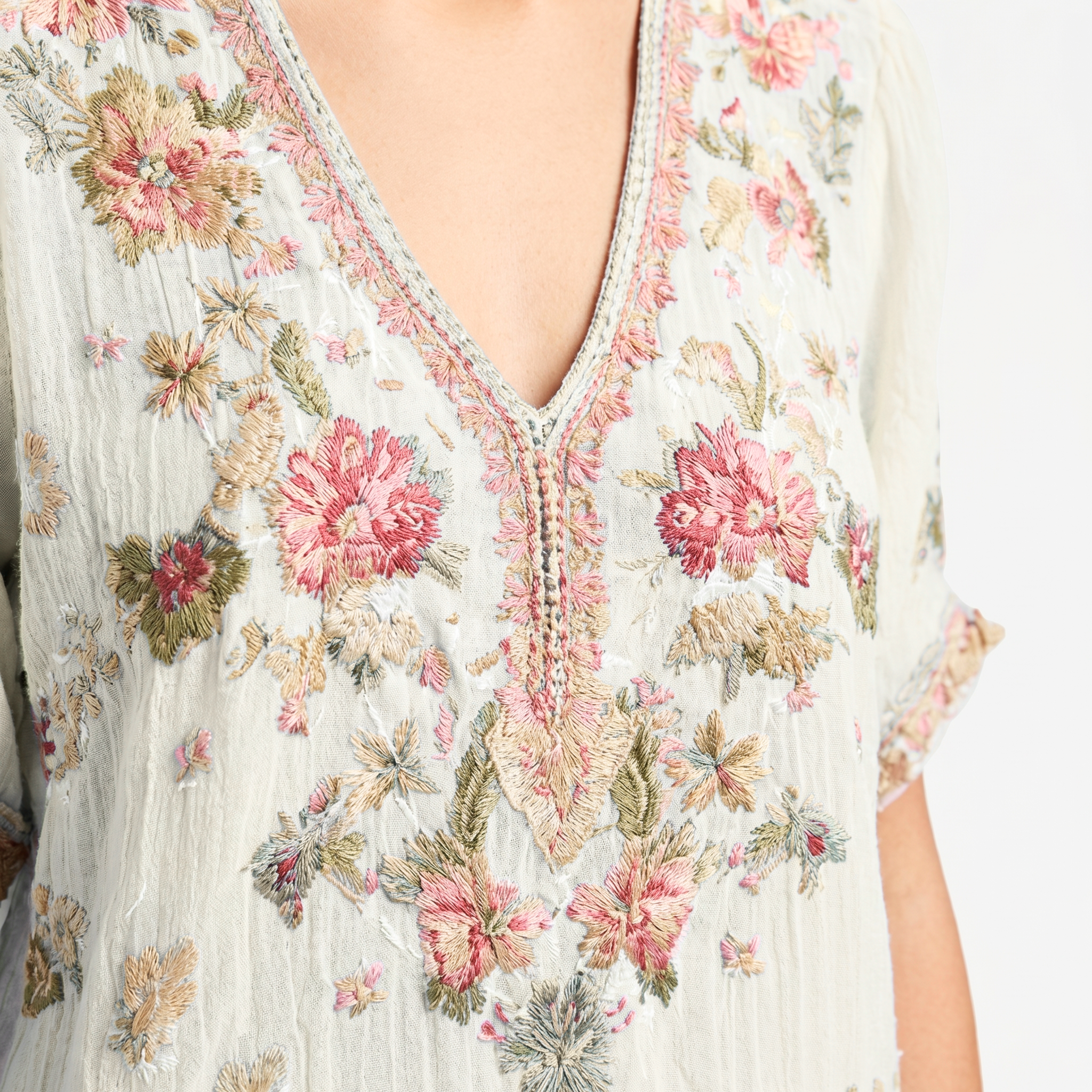 Women's Textured V-Neck Top with Embroidery and Sequins