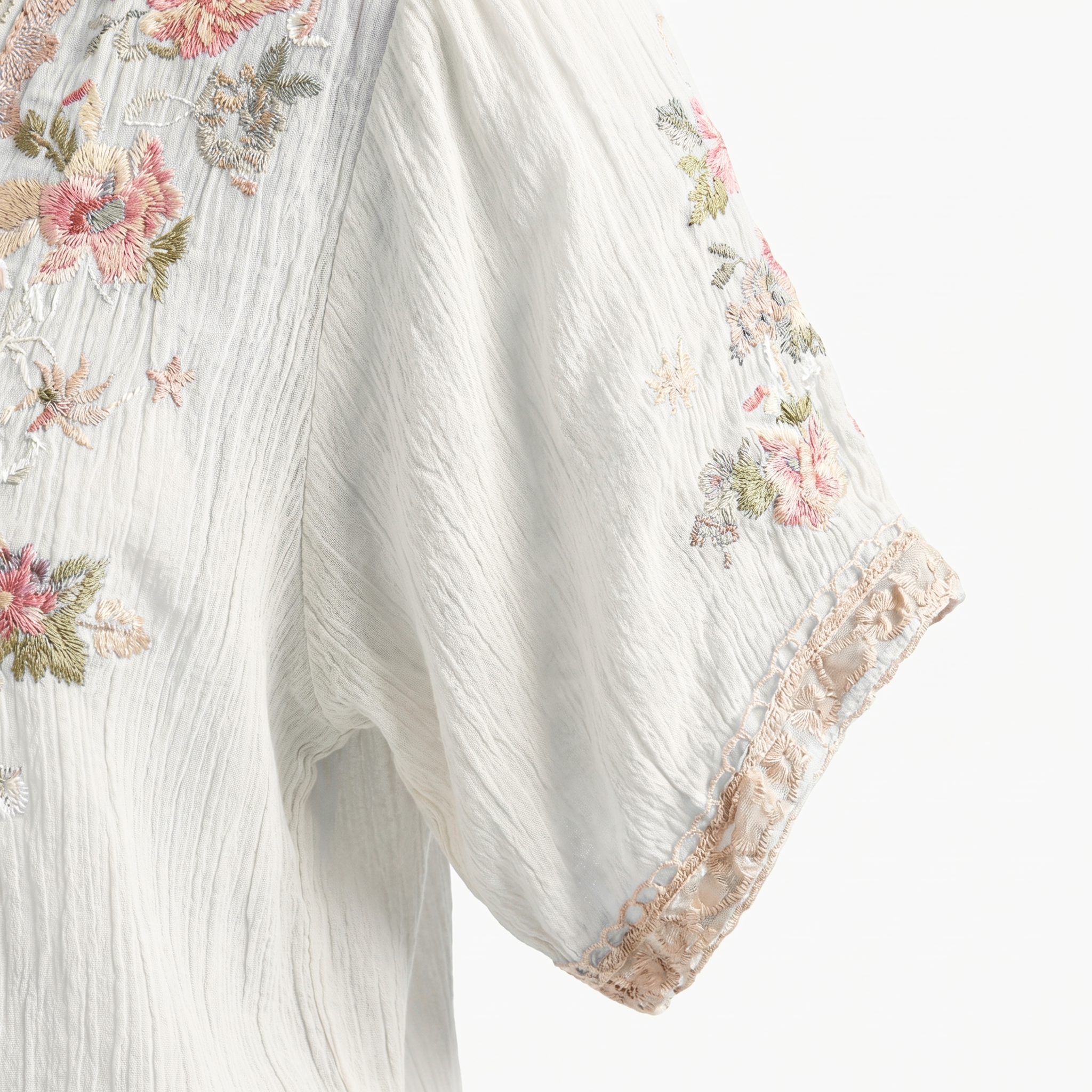 Women's Textured V-Neck Top with Embroidery and Sequins