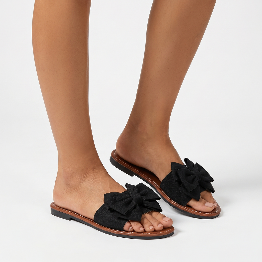 Women's Textured Fabric Sandals with Bow Detail