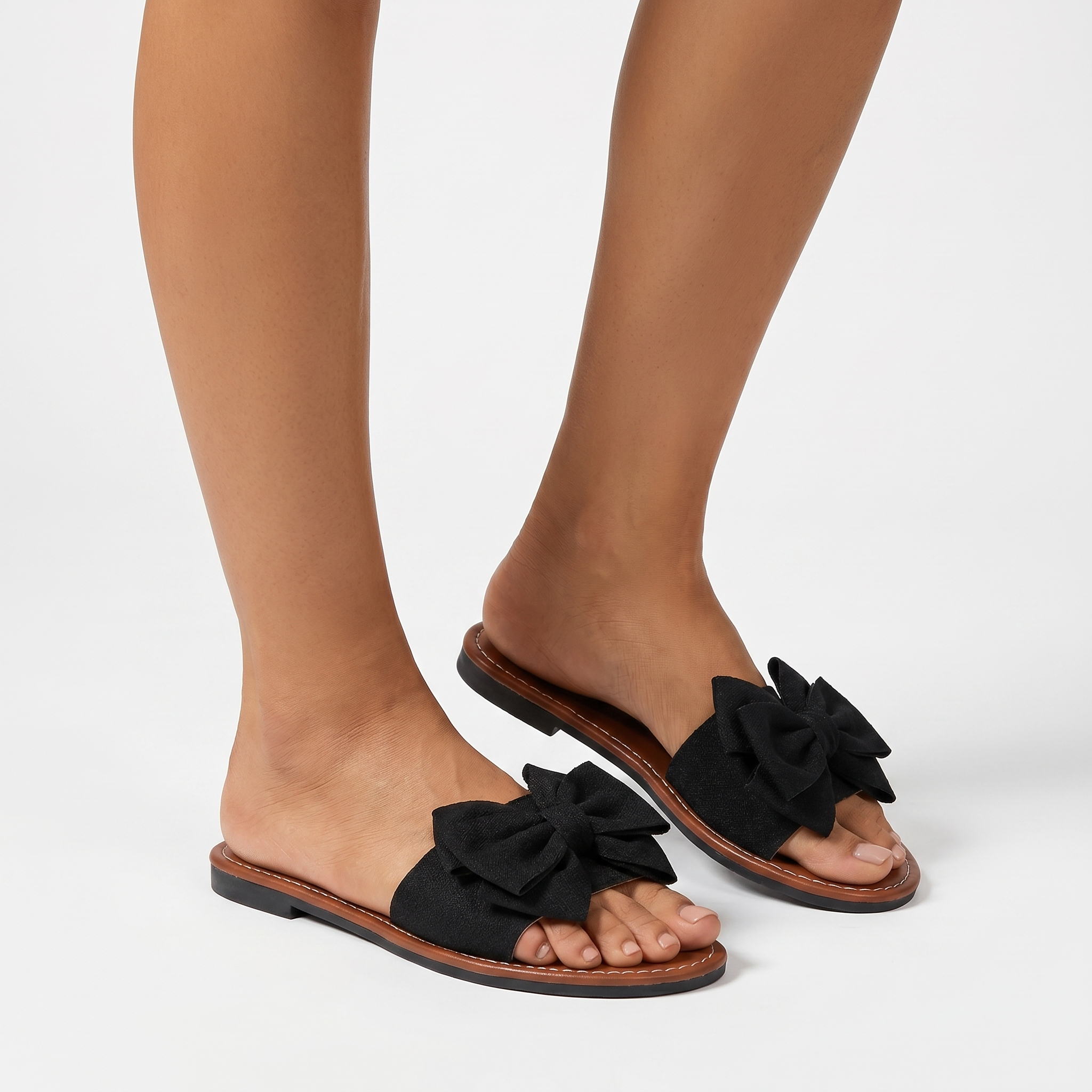 Women's Textured Fabric Sandals with Bow Detail