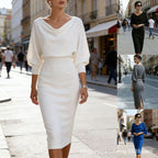 Women's Textured Knit Midi Dress with Batwing Sleeves