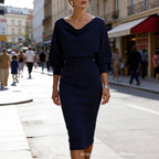 Women's Textured Knit Midi Dress with Batwing Sleeves