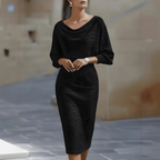 Women's Textured Knit Midi Dress with Batwing Sleeves