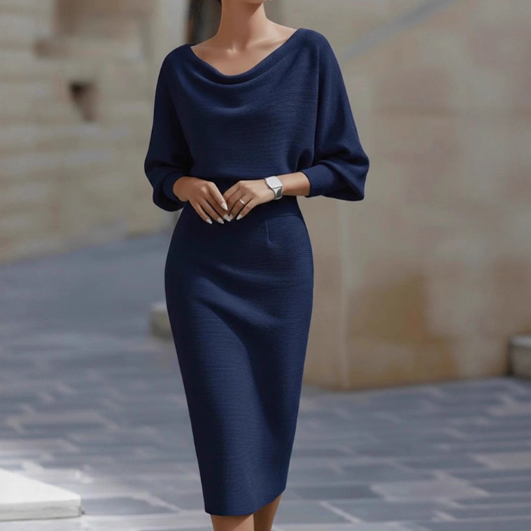 Women's Textured Knit Midi Dress with Batwing Sleeves