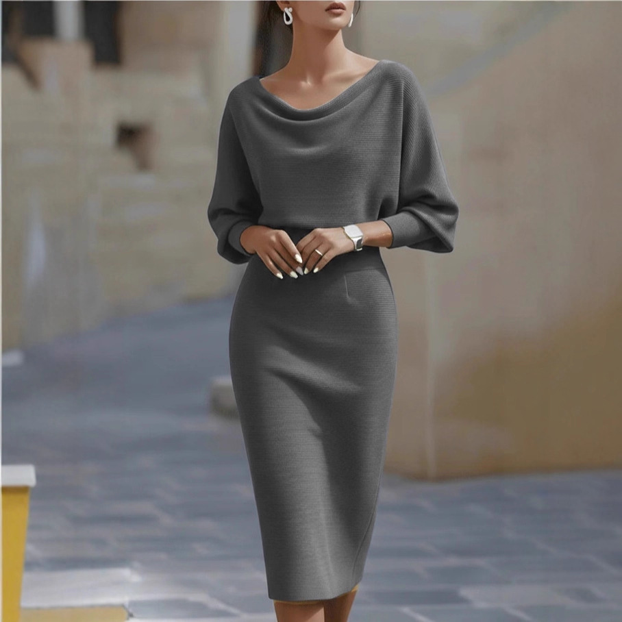 Women's Textured Knit Midi Dress with Batwing Sleeves