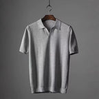 Men's Textured Knit Polo Shirt with Spread Collar and V-Neck
