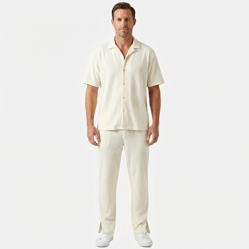 Men's Textured Resort Set with Wide-Leg Trousers