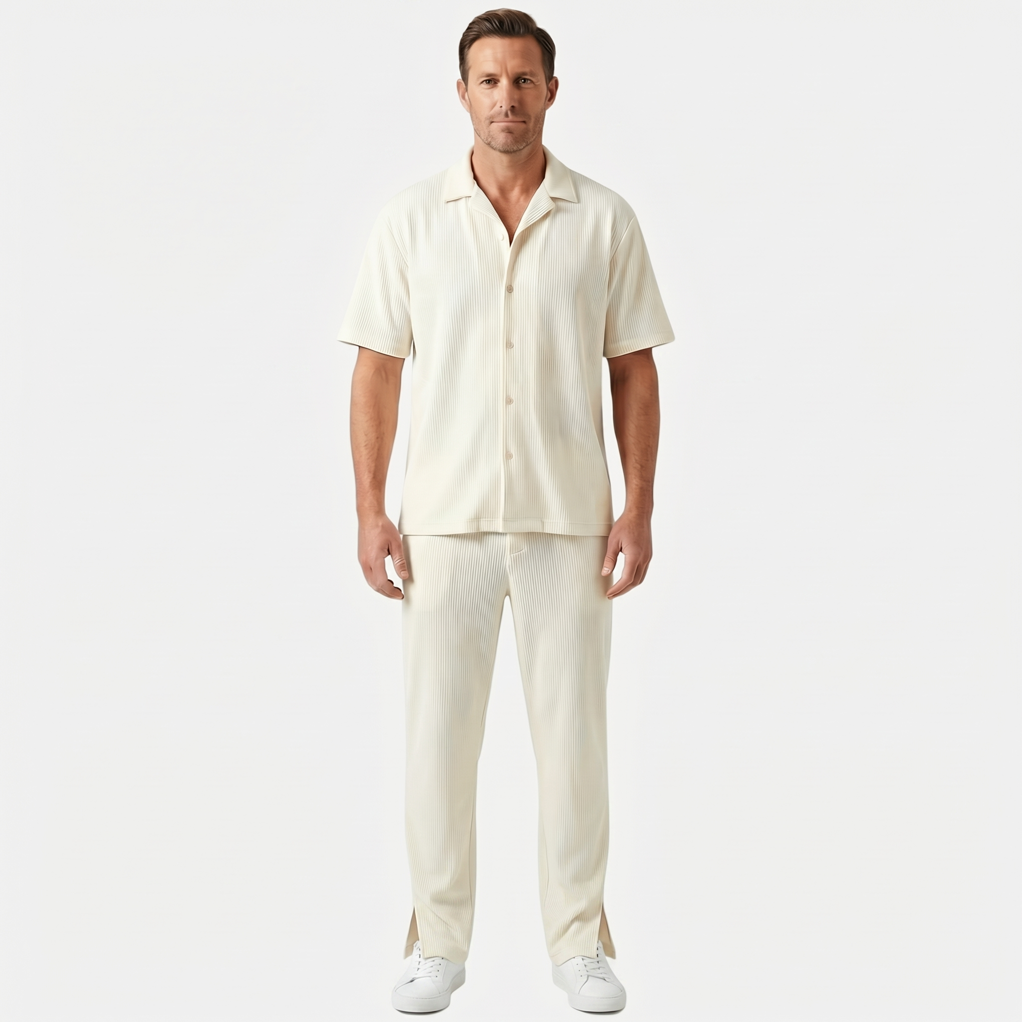 Men's Textured Resort Set with Wide-Leg Trousers