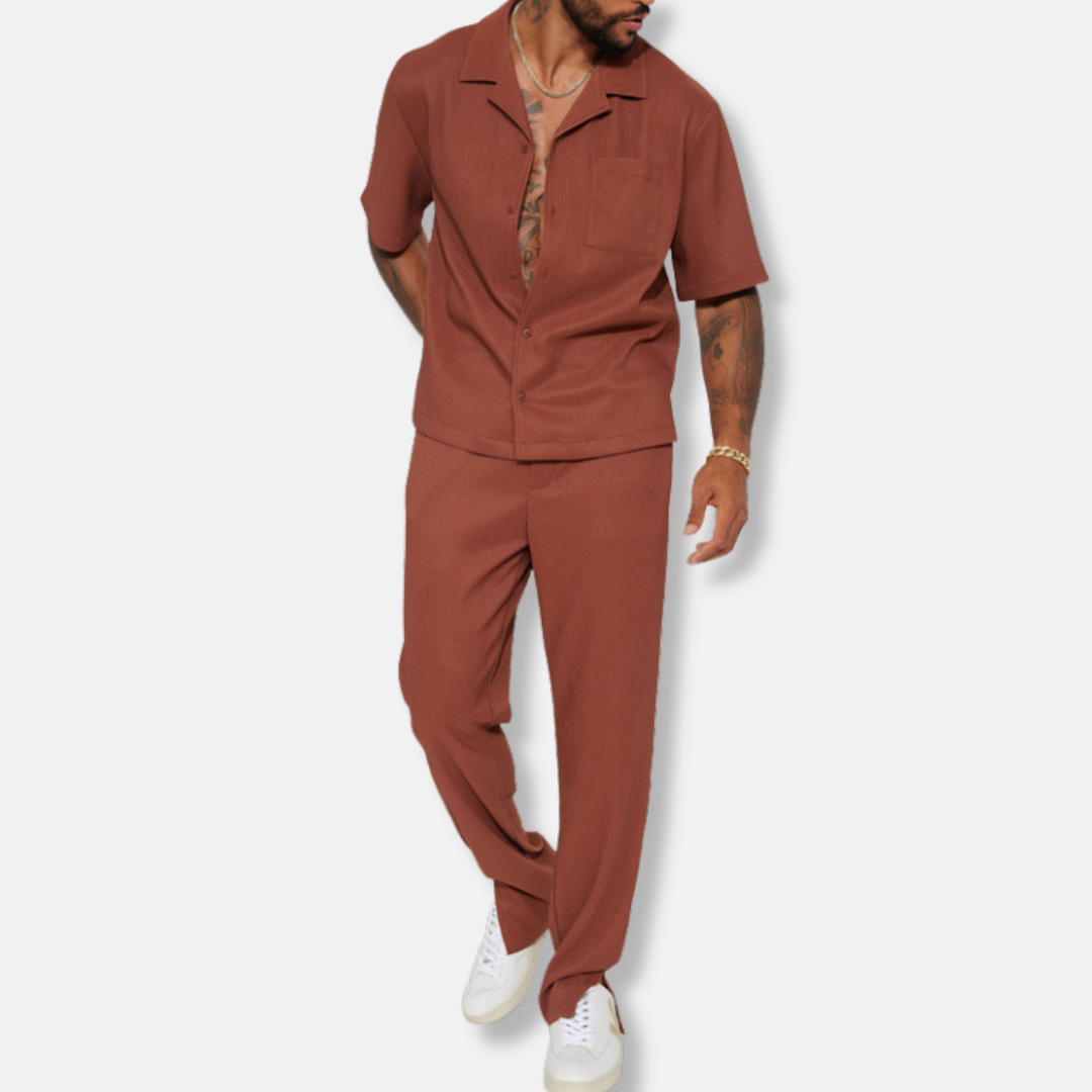 Men's Textured Resort Set with Wide-Leg Trousers