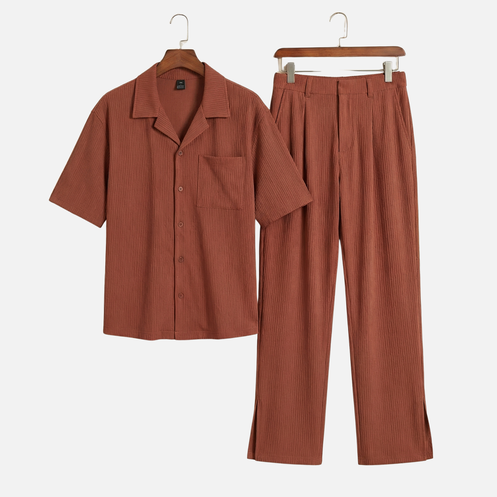Men's Textured Resort Set with Wide-Leg Trousers