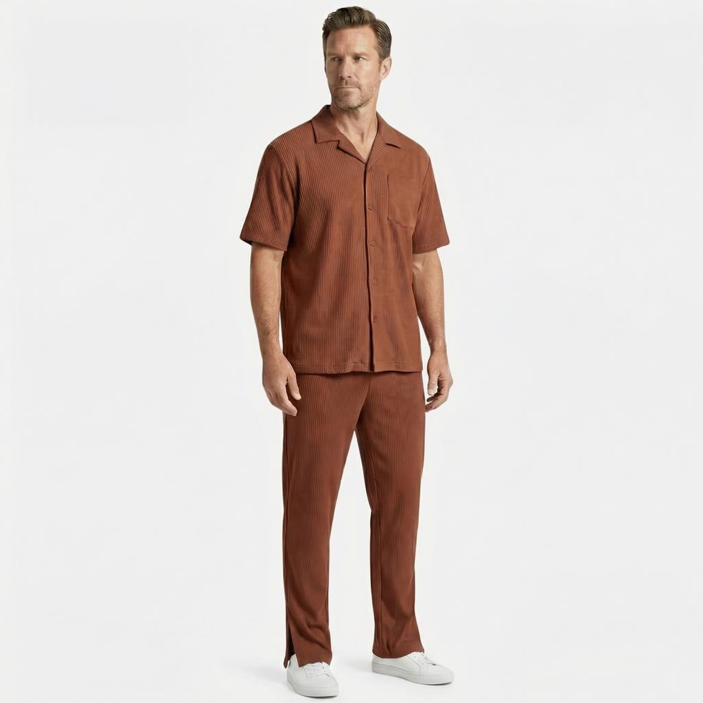 Men's Textured Resort Set with Wide-Leg Trousers