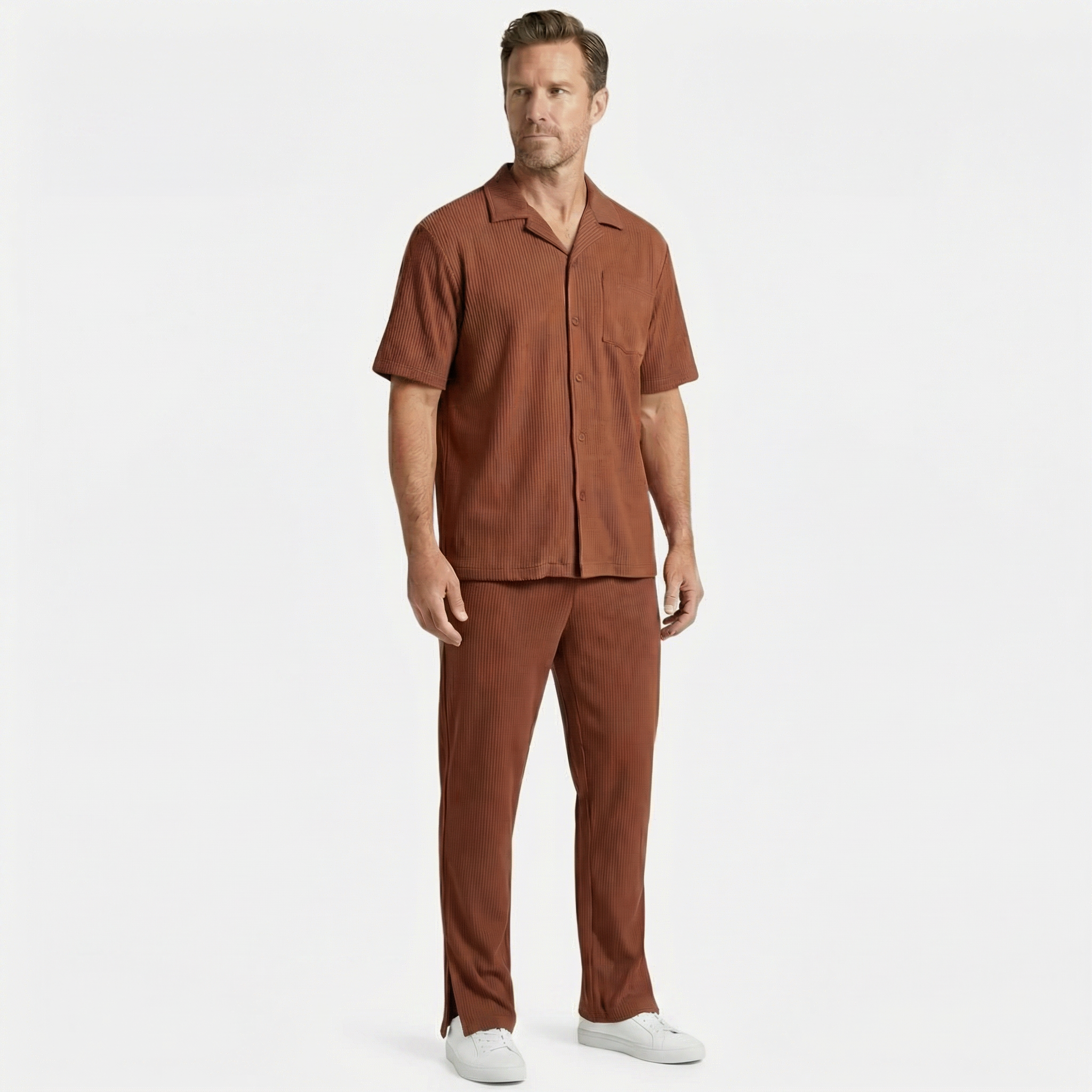 Men's Textured Resort Set with Wide-Leg Trousers