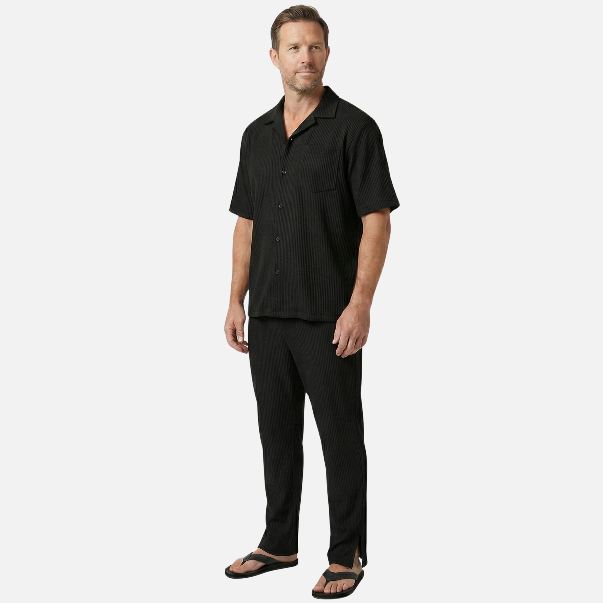 Men's Textured Resort Set with Wide-Leg Trousers
