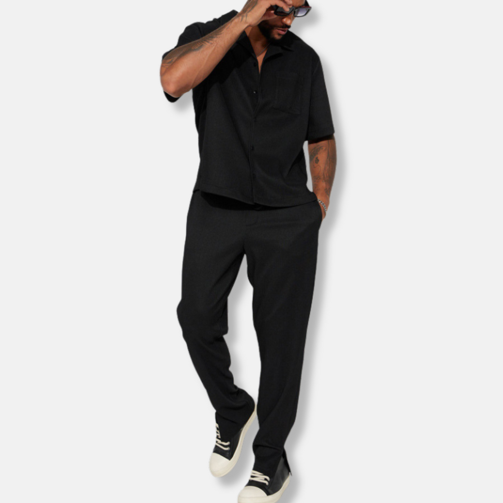 Men's Textured Resort Set with Wide-Leg Trousers