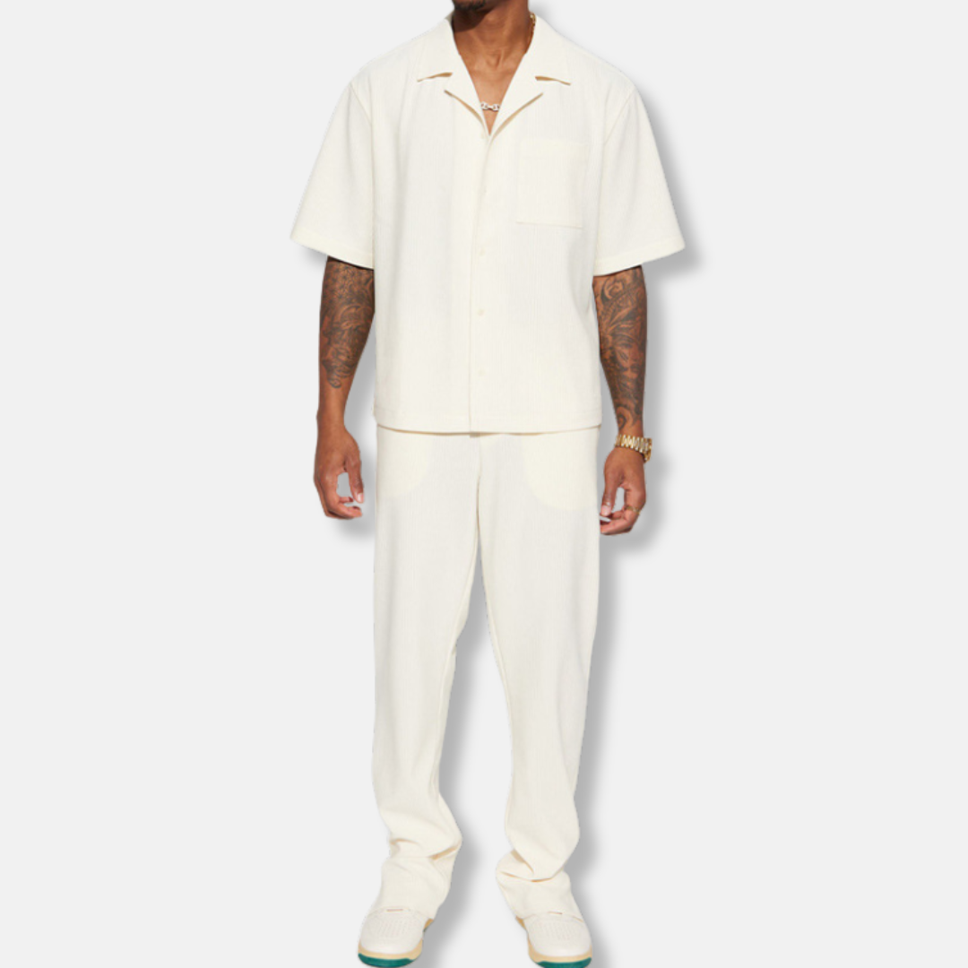 Men's Textured Resort Set with Wide-Leg Trousers