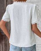 Women's Swiss Dot Summer Blouse with V-Neck