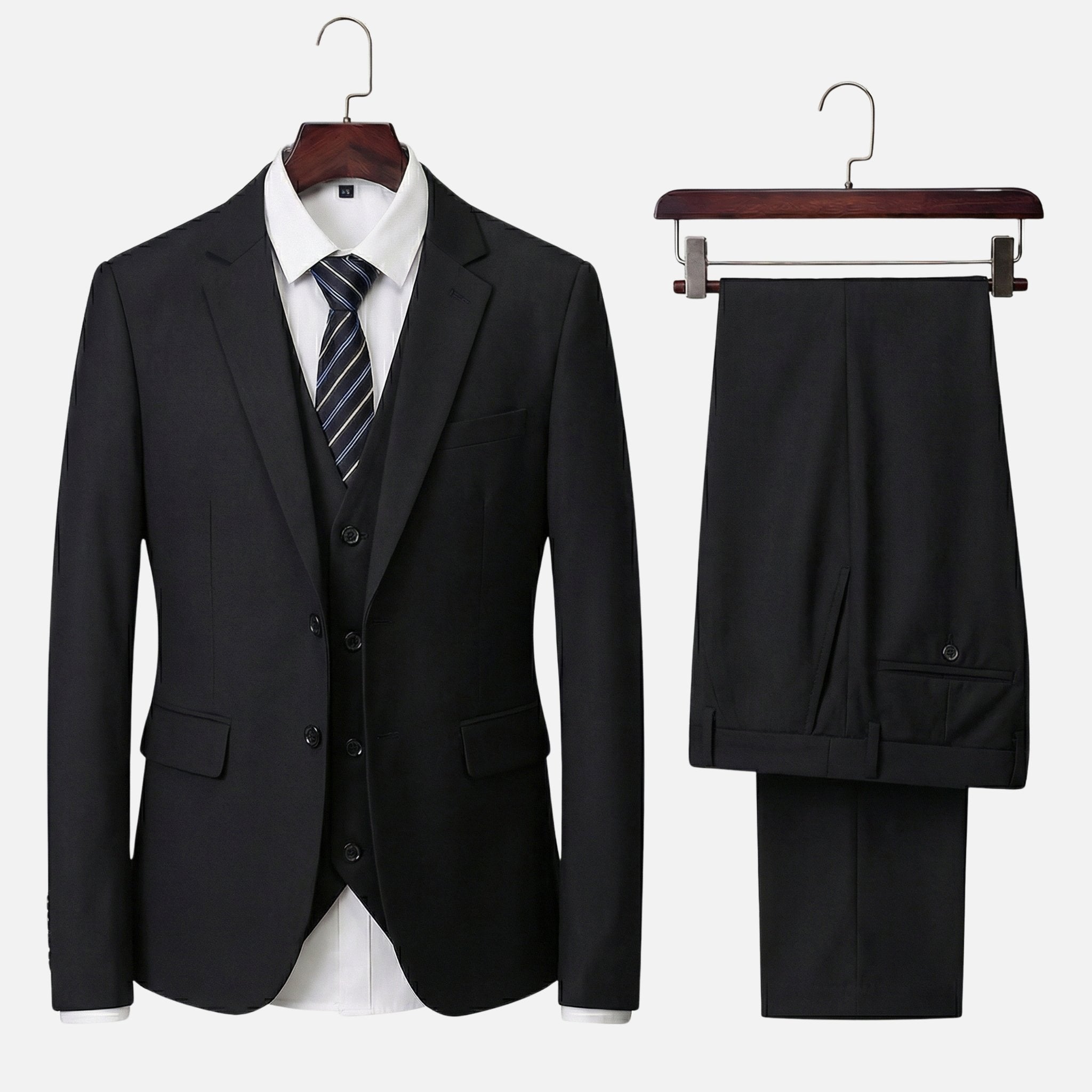 Men's Three-Piece Woven Suit with Notched Lapel