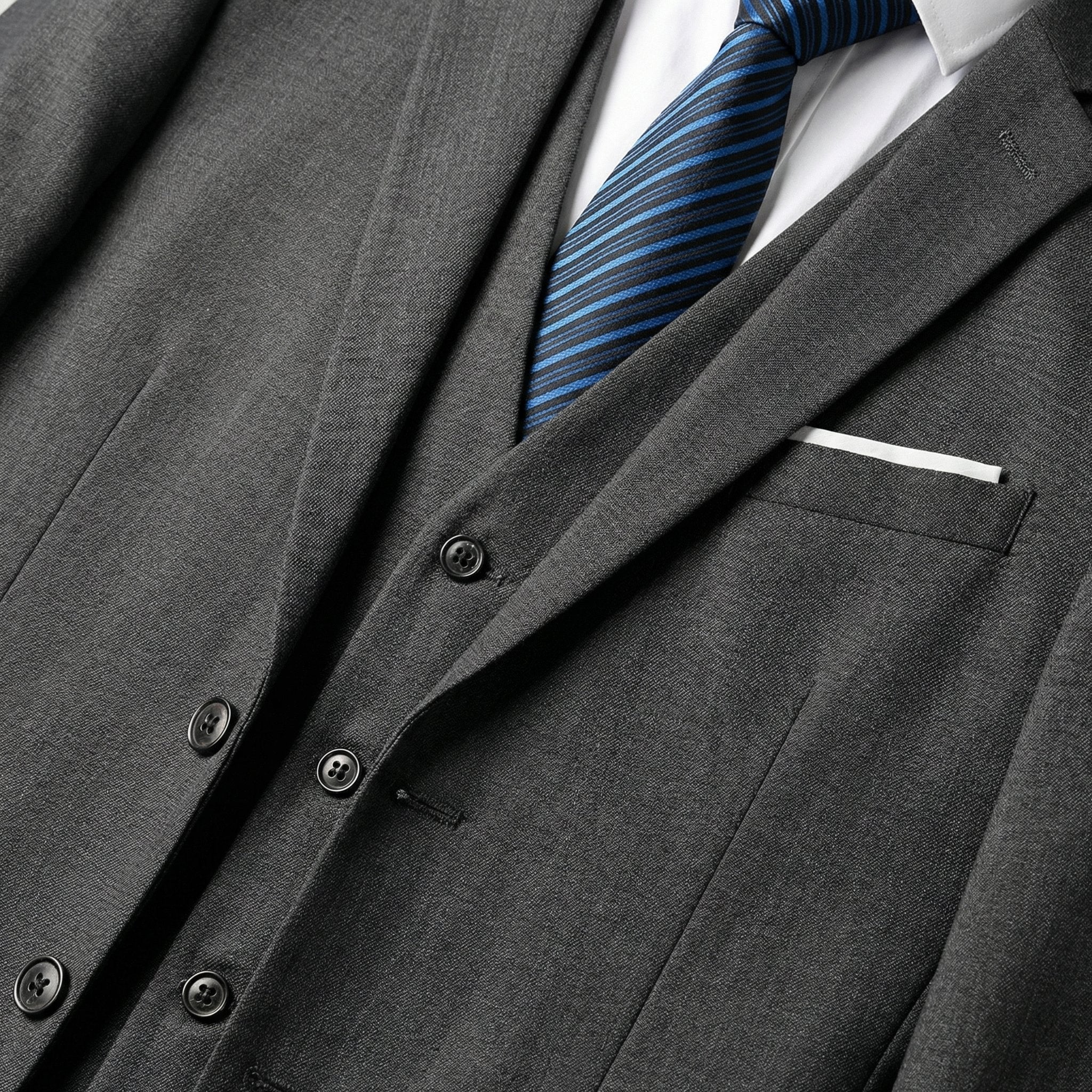 Men's Three-Piece Woven Suit with Notched Lapel