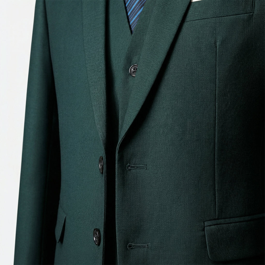 Men's Three-Piece Woven Suit with Notched Lapel