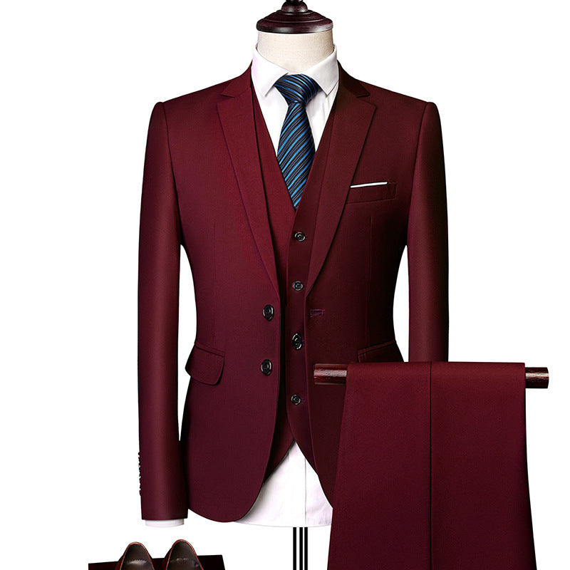 Men's Three-Piece Woven Suit with Notched Lapel